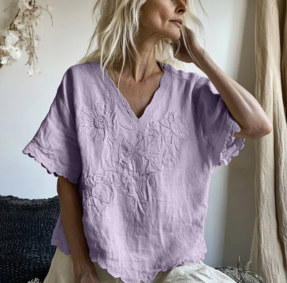 Vintage Floral Art Cotton Linen Comfy Shirt artswardrobe