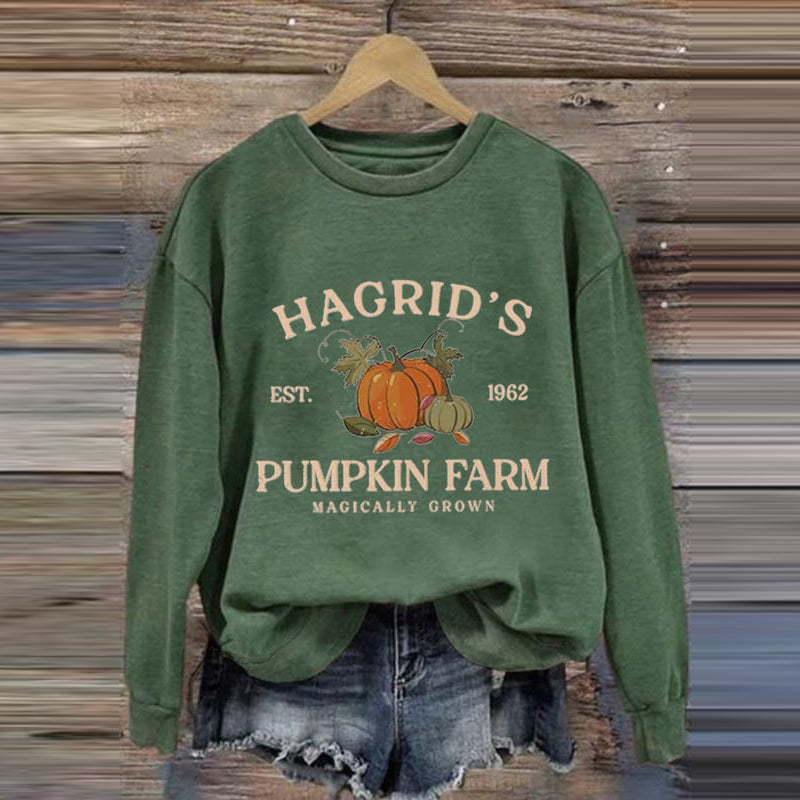 Women's Hagrid's Pumpkin Farm Print Sweatshirt artswardrobe