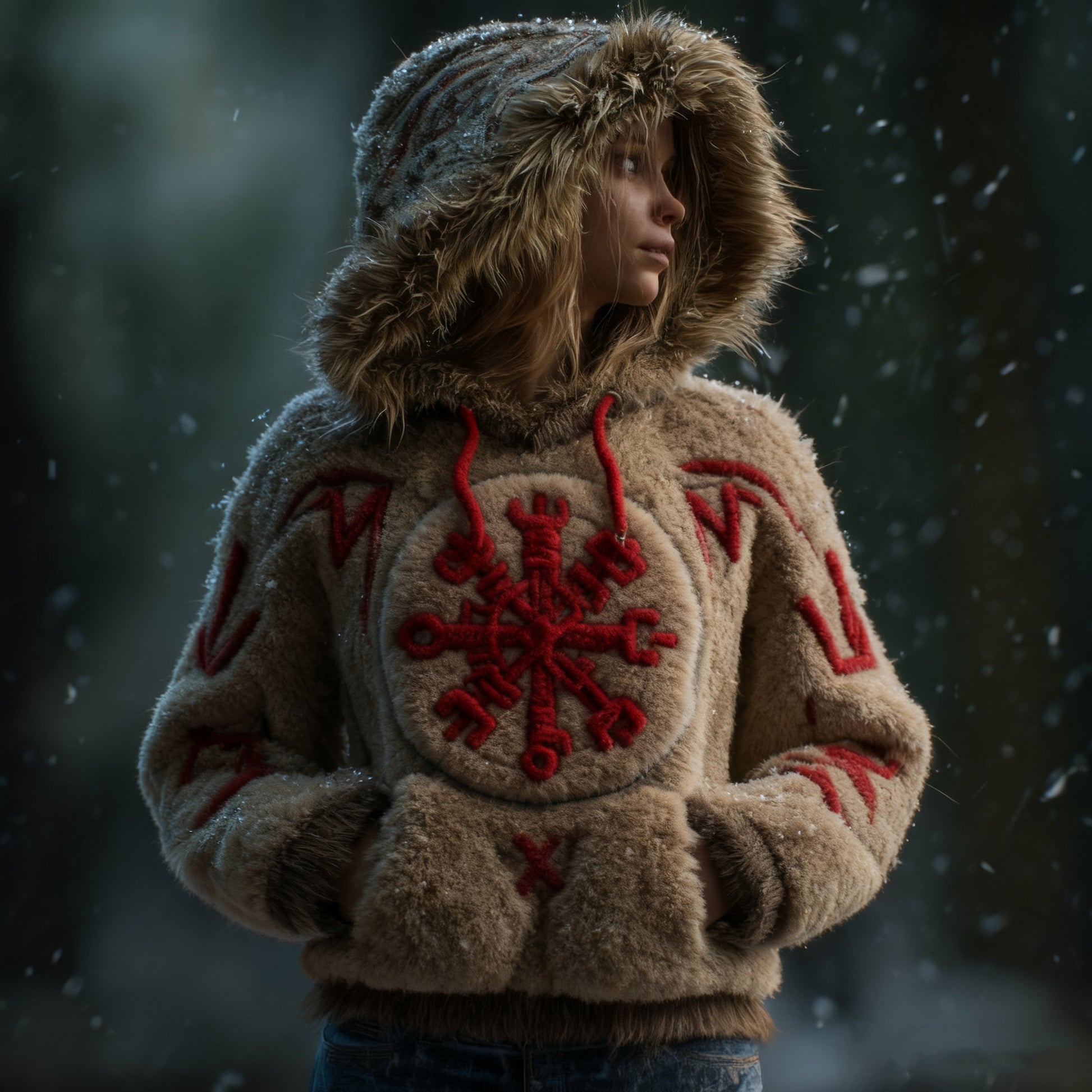 Women's Vintage Viking Celtic Knot Vegvisir Rune Plush Hoodie