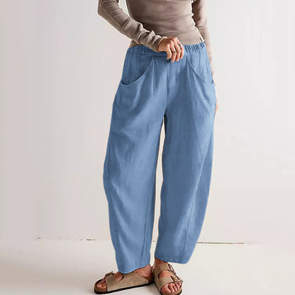 Solid Color Big Pocket Linen Blend Casual Pants artswardrobe