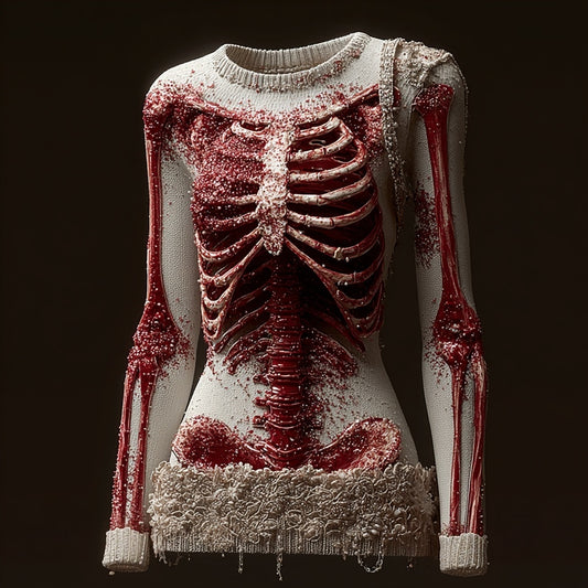 Classy Skeleton Bloody Lace Patchwork Round Neck Sweater artswardrobe