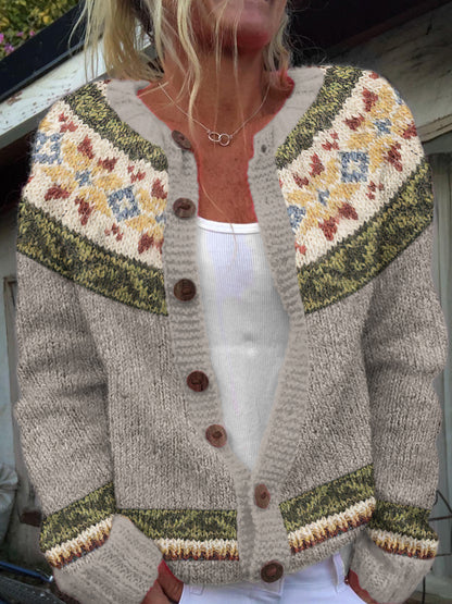 Vintage Icelandic Pattern Art Print Cozy Button Sweater elevenforest