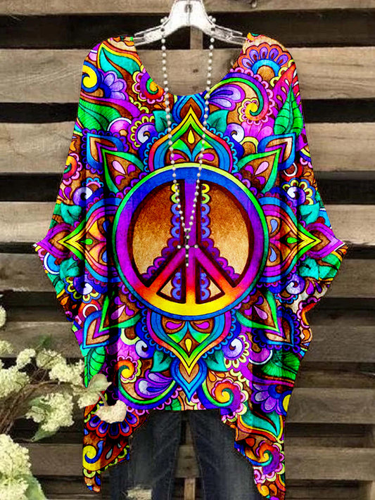 Women's Colorful Peace Abstract Pattern Design Print Top