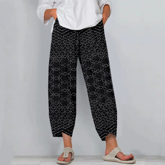 Comstylish Vintage Traditional Japanese Sashiko Art Linen Pants