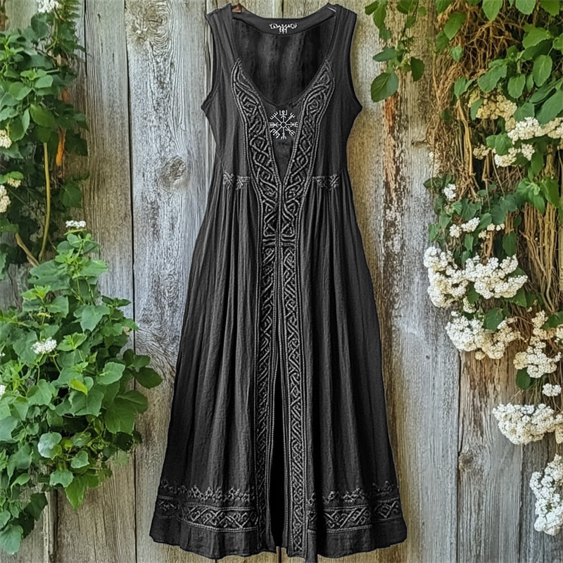 Viking Vegvisir Embroidered Celtic Knot Linen Tank Dress artswardrobe