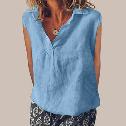 Comstylish Vintage Solid Color V Neck Cotton Linen Comfy Shirt