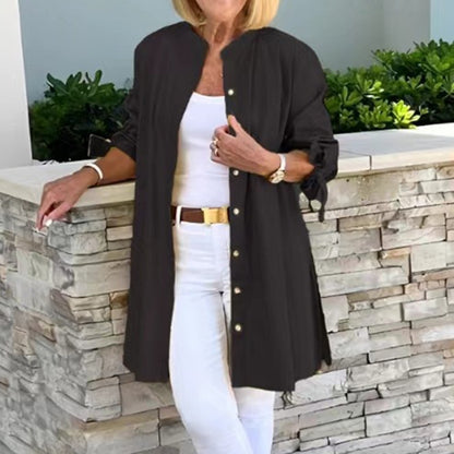 Comstylish Solid Color Simple Linen Blend Shirt