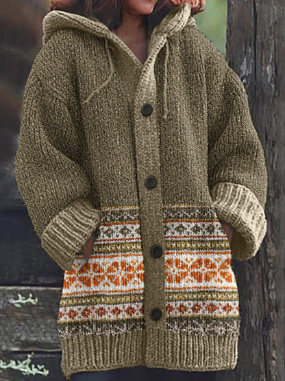 Fairman Island Print Vintage Hooded Sweater Cardigan elevenforest