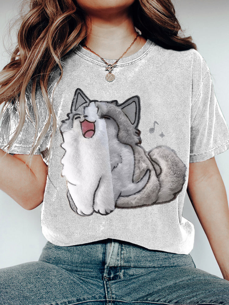 Comstylish Cute Cat Plush Art Women's T-Shirt