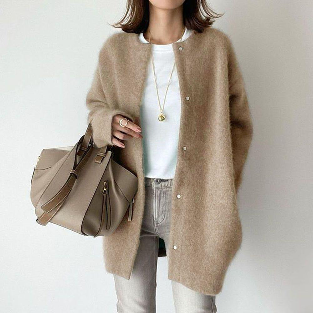 Retro Solid Color Loose Button Pocket Knitted Cardigan elevenforest
