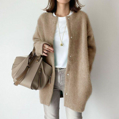 Retro Solid Color Loose Button Pocket Knitted Cardigan elevenforest