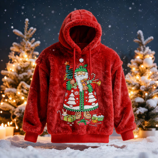 Comstylish Men's Santa Claus Fun Christmas Tree Comfortable Plush Hoodie