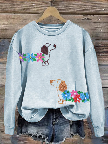 Comstylish Dachshund Dog Embroidery Pattern Cozy Sweatshirt