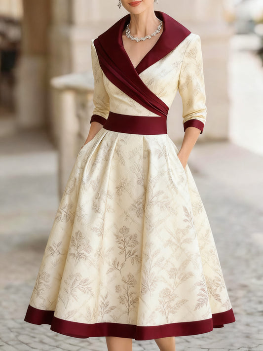 Women's retro cold jacquard print medium and long dress