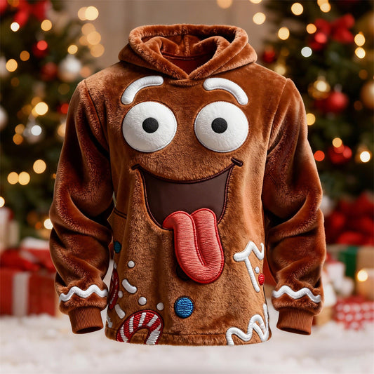 Comstylish Christmas Pranking Embroidered Men's Flannel Hoodie