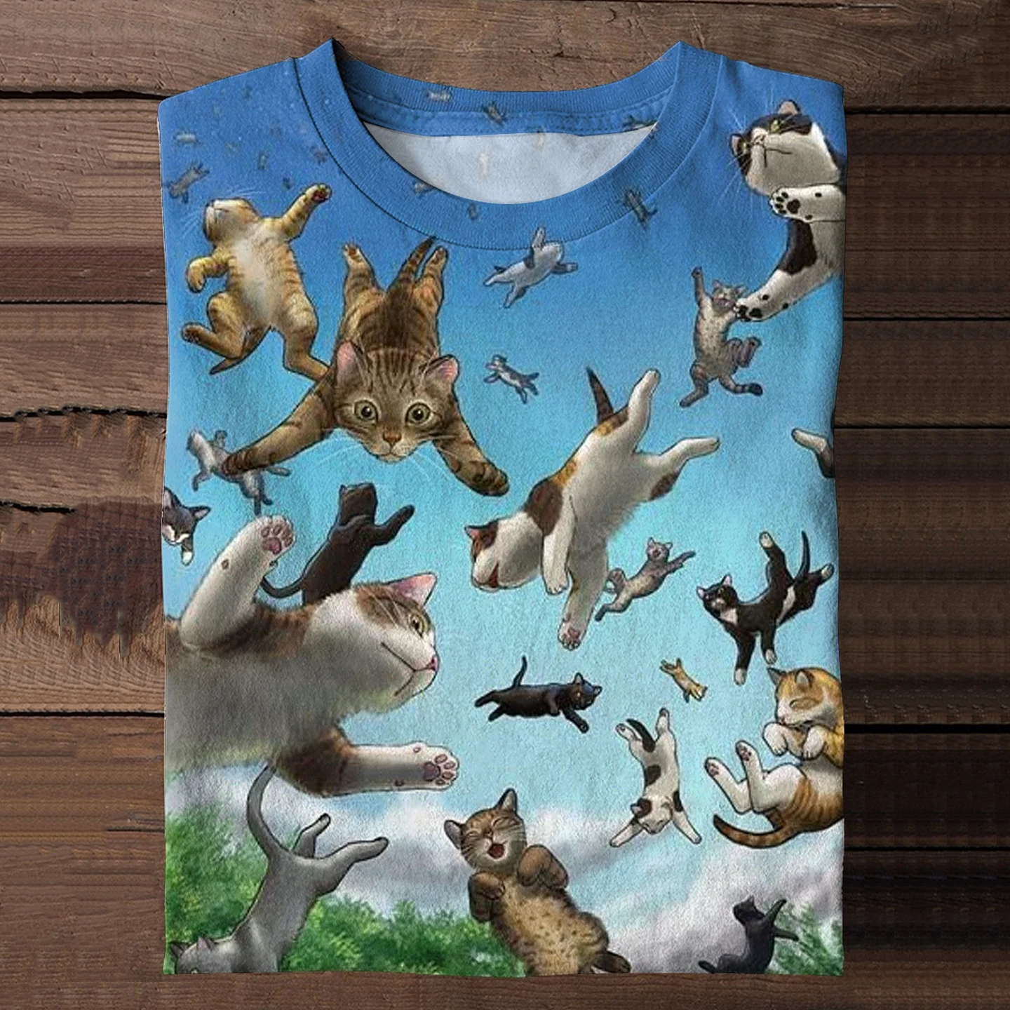 Japanese Art Flying Cat Print Casual T-Shirt elevenforest