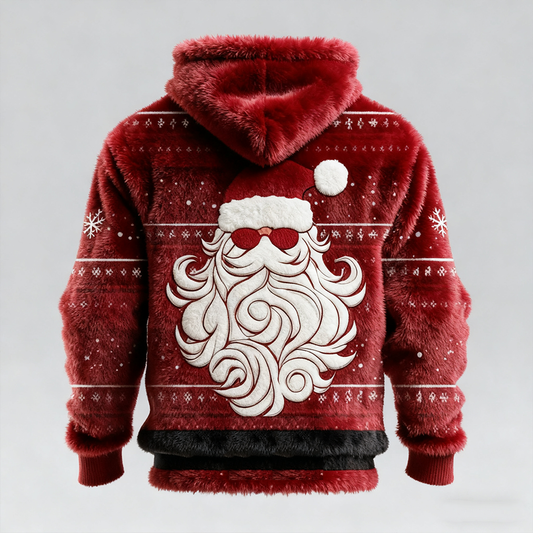 Comstylish Retro Santa Claus Design Men's Hooded Flannel Sweatshirt