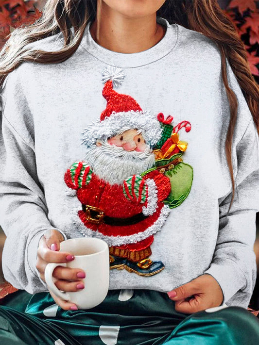 Comstylish Santa Embroidered Women's Crew Neck Sweatshirt