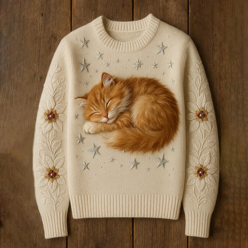 Comstylish Women's Cute Cat Art Knitted Warm Sweater