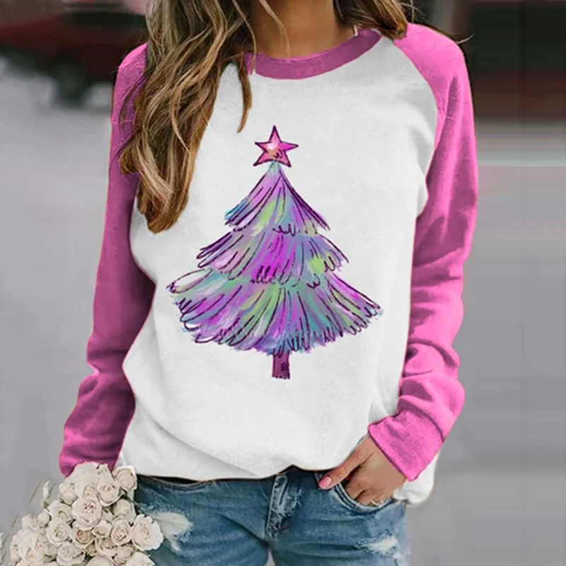 Comstylish Women's Shiny Purple Christmas Treeart Printed Sweatshirt