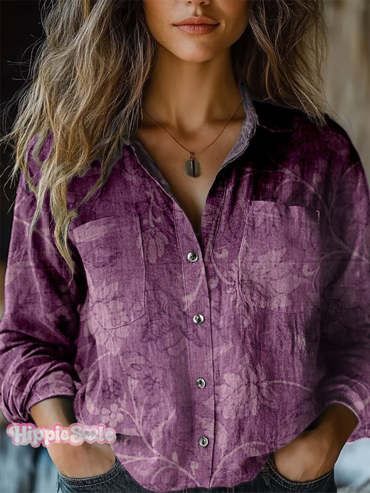Women's Retro Floral Pattern Print Casual Long Sleeve Comfortable Cott