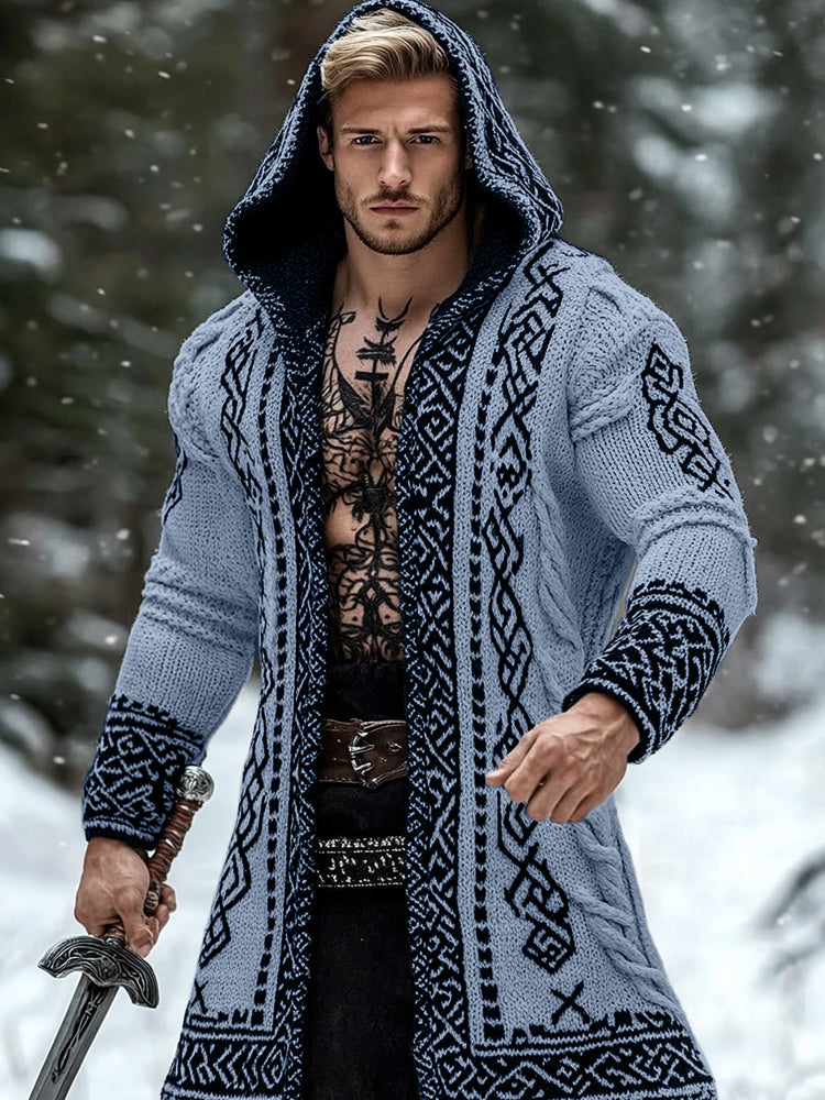Men's Viking Tribal Pattern Jacquard Celtic Cozy Cardigan Sweater elevenforest