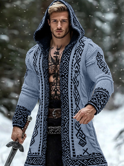 Men's Viking Tribal Pattern Jacquard Celtic Cozy Cardigan Sweater elevenforest