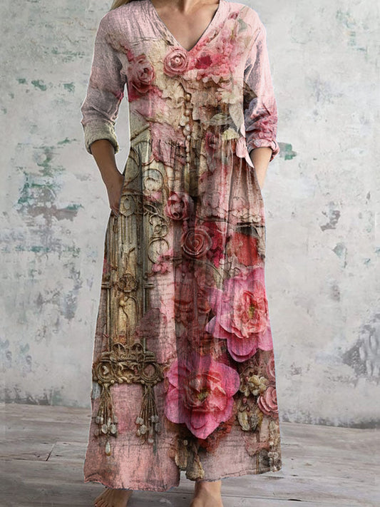 Vintage Chic Floral Print Casual Dress