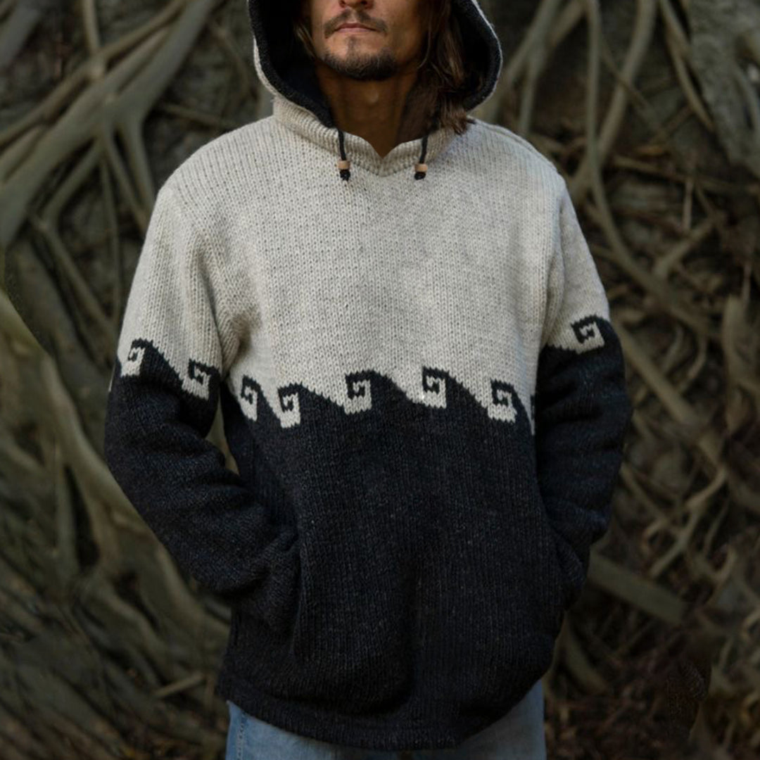 Retro Iceland Jacquard Surf Knit Hooded Sweater elevenforest