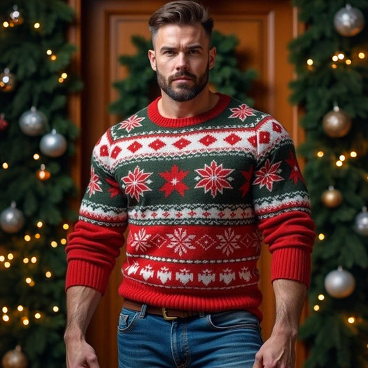 Comstylish Men's Christmas Jacquard Icelandic Art Cozy Knit Long Sleeve Sweater