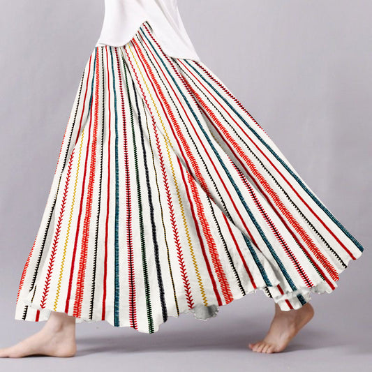Vintage Bohemian Colorful Striped Cozy Linen Skirt artswardrobe