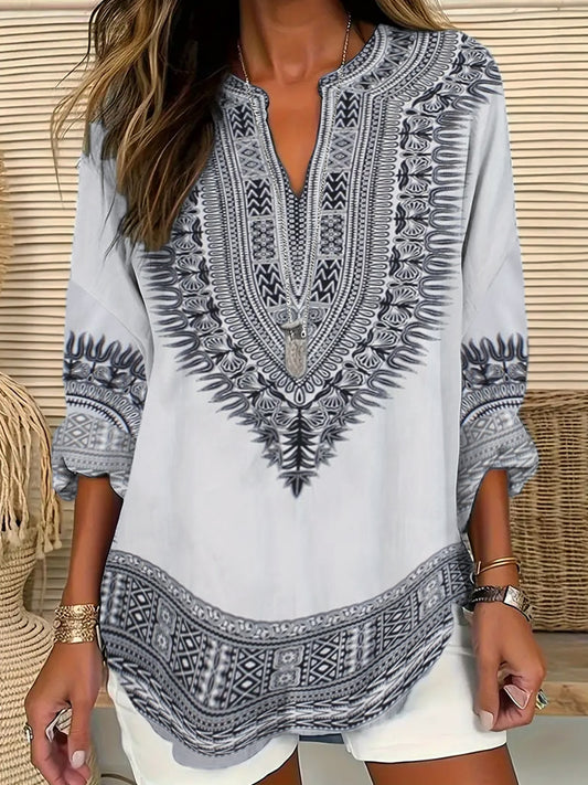 Comstylish Classic Ethnic Pattern Bohemian Print Women's Long Sleeve Shirt