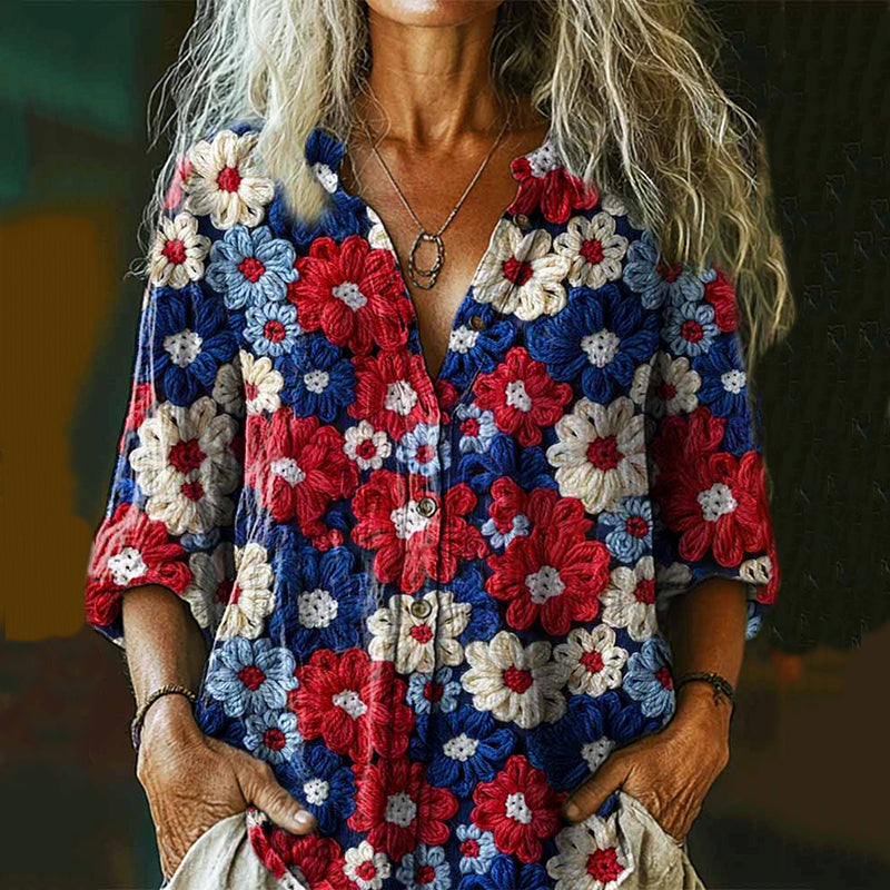 Comstylish Women's Flag Floral Print Shirt