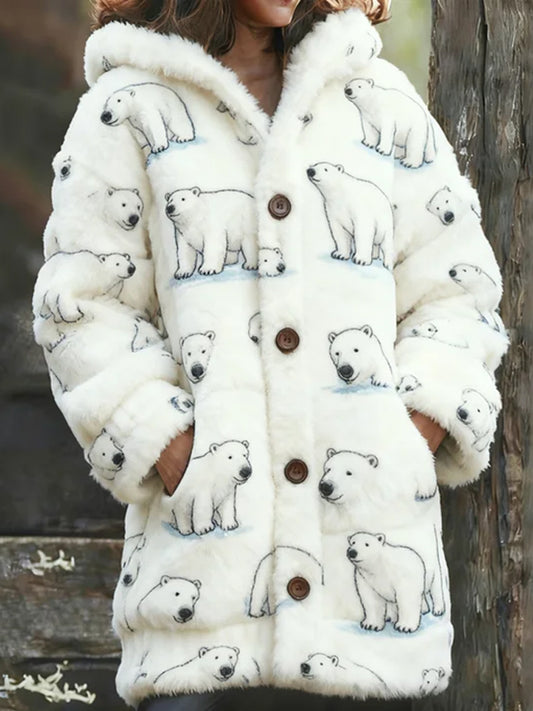 Comstylish Arctic Bear With Bow Tie Fleece Crew Neck Sweatshirt