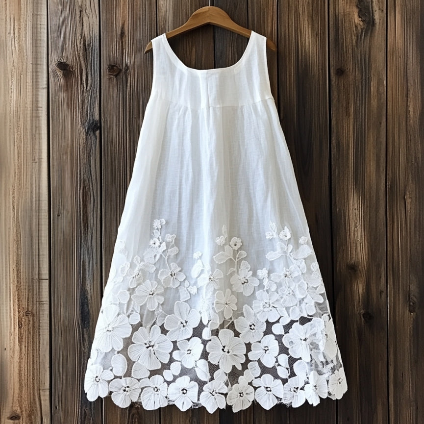 Vintage Flowers Lace Art Linen Tank Dress artswardrobe
