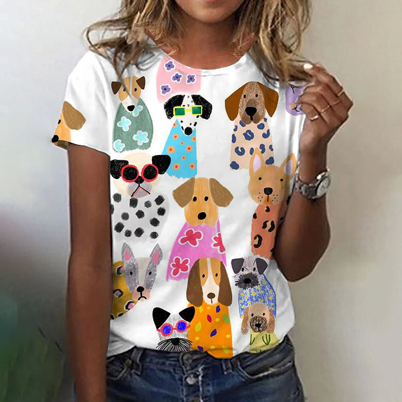 Comstylish Women's Funny Colorful Dogs Print Casual T-Shirt
