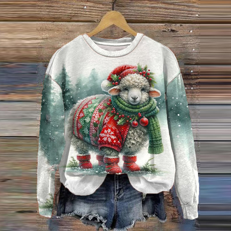 Comstylish Women's Christmas Sheep Print Sweatshirt