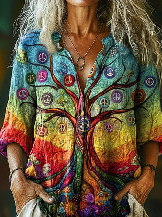Women's Rainbow Hippie Peace Tree of Life Art Pattern Print Casual Cot