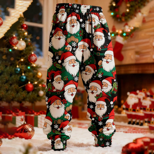 Comstylish Men's Vintage Christmas Santa Claus Pattern Sweatpants