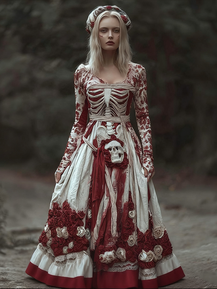 Comstylish Halloween Ghost Bride Women's Cosplay Cotton And Linen Dress