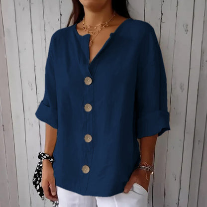Comstylish Solid Color Linen Blend Button Casual Shirt