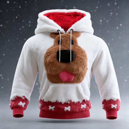 Comstylish Cute Christmas Dog And Bone Pattern Warm Plush Hoodie
