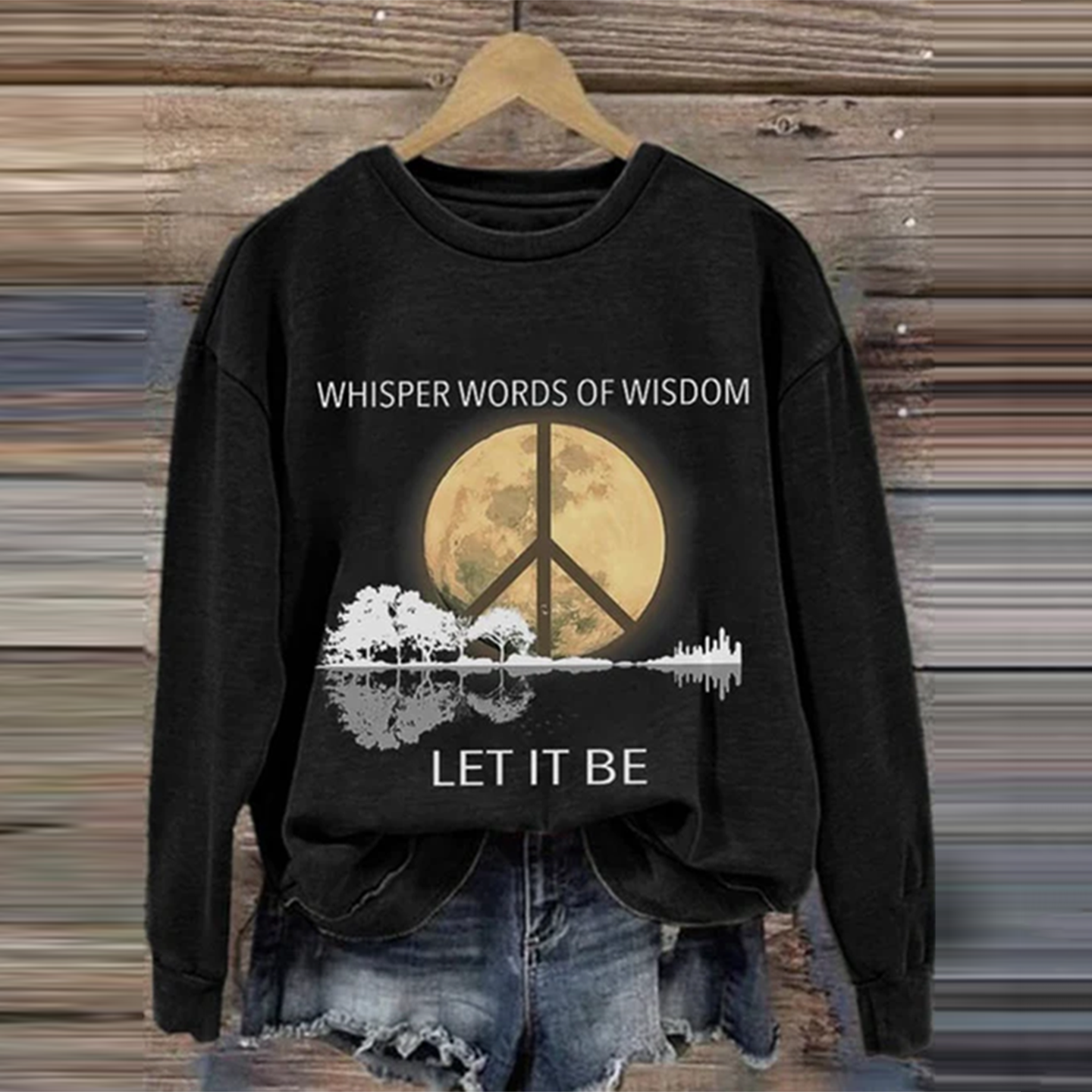 Comstylish Whisper Words Of Wisdom Let It Be Art Print Crew Neck Long Sleeve Sweatshirt
