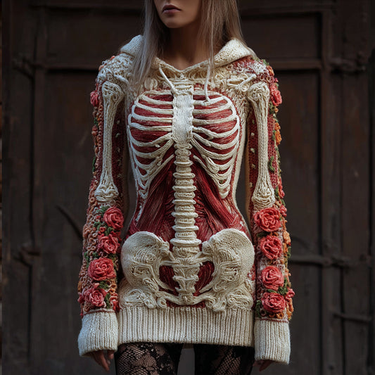 Comstylish Halloween Anatomy Art Flower Clash Vintage Hooded Sweater