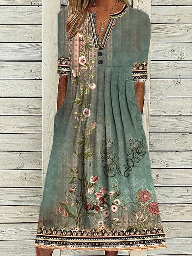 Vintage Floral Short Sleeve Dress