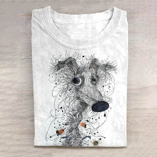 Comstylish Dog Art Scrawled Puppy Print Casual Short Sleeve T-Shirt