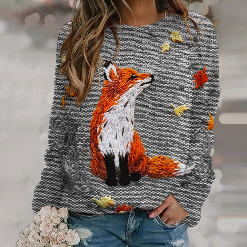 Fall Fox Autumn Art Print Knitted Pullover Sweater artswardrobe
