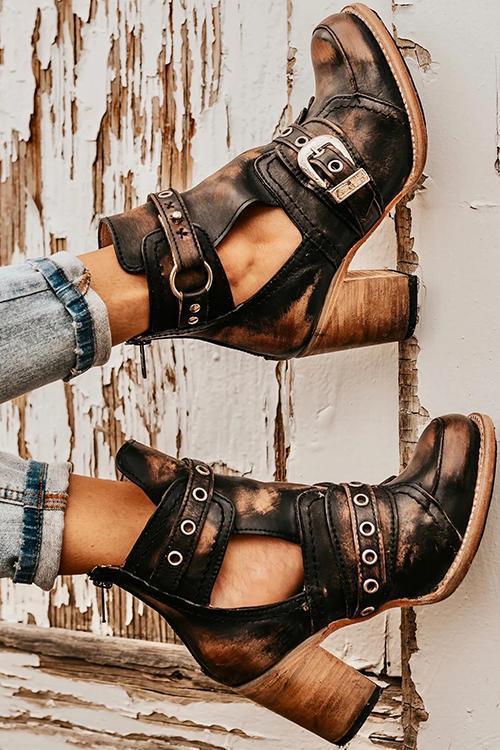 AS | Rustikální kotníková obuv s blokovými podpatky