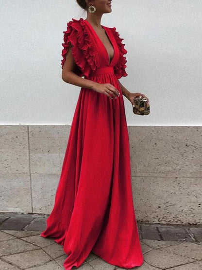 AS | Elegantní šaty s výstřihem do V a volánkovými rukávy